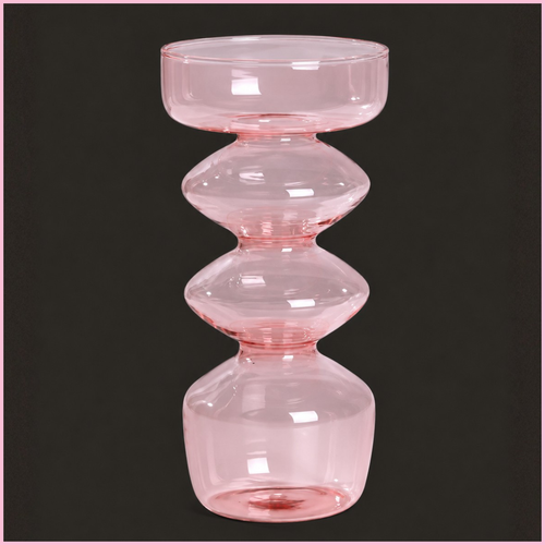 Ondas Strata, portavelas de vidrio soplado con formas geométricas apiladas, rosa translúcido, edición limitada Neiro Objects