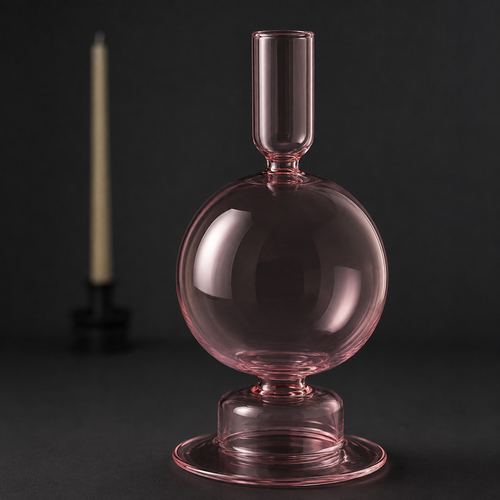 Globo Bubblegum, portavelas de vidrio soplado artesanal rosa translúcido, edición limitada Bubblegum Collection, Neiro Objects